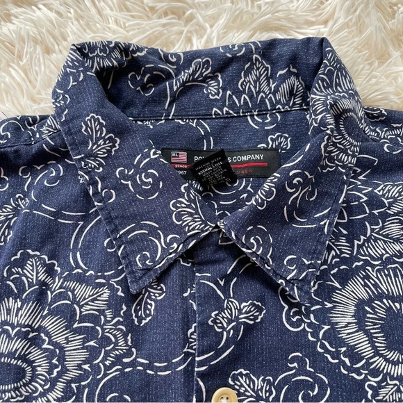 Vintage Polo Jeans Company Shirt Navy Blue Floral Short Sleeve calico size M - Picture 6 of 7